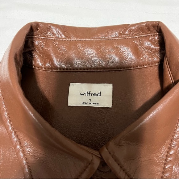 Aritzia Wilfred Mila Faux Leather Puff Sleeve Button Down Shirt Brown sz Small - Picture 10 of 15